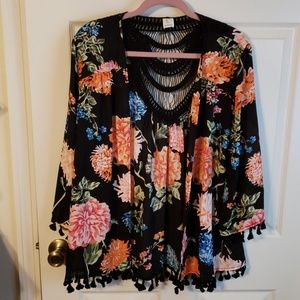 Black and Orange Floral Kimono